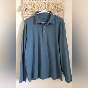 UNTUCKit Long Sleeve Polo Shirt Mens L Gray Blue Casual Cotton Golf